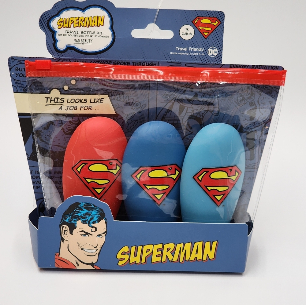 DC Superman 3-pack Travel Toiletries Bottle Kit Mad Beauty